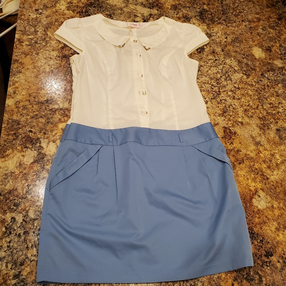 NWT White Blue Dress